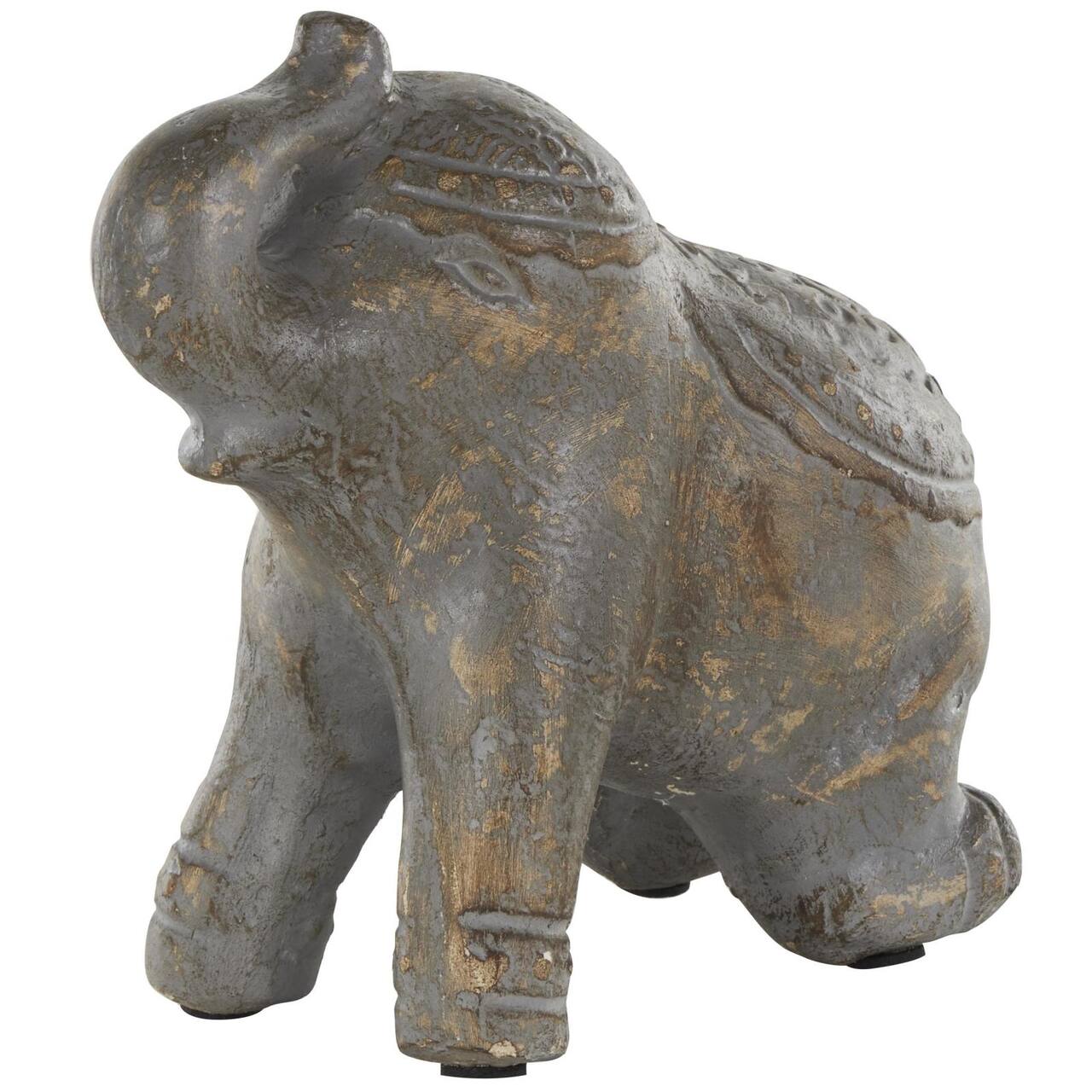 10.5" Dark Gray & Brown Handmade Distressed Paper Mache Elephant Sculpture